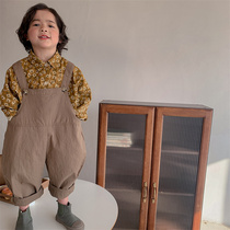 Boy 2022 Spring Autumn New Pure Color Full Cotton Back Strap Pants Mid-Boy Foreign Air Cute One-piece Clothes Lantern 90% Pants