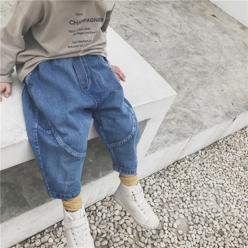 Boys 2022 new spring denim wide pants female baby Western style loose casual pants boys Korean style harem pants