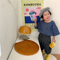 Boy 2021 summer new vertical stripe cotton linen round neck short sleeve shirt small child forest foreign style half sleeve shirt