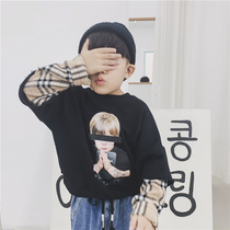 Boys new autumn clothes 2021 children Net red fake two round neck coat baby tide version hip hop coat