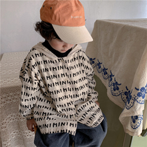 Boy 2021 autumn new cotton letter hooded coat small children Foreign style tide version zipper cardigan coat Korean