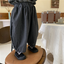 Muchenjia 21 boys spring clothes new cotton bloomers fat baby Mori vertical stripes wide legs leisure ankle-length pants