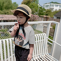 Boys 21 new summer cotton linen short sleeve T-shirt small children cartoon printing half sleeve baby tide version foreign style jacket