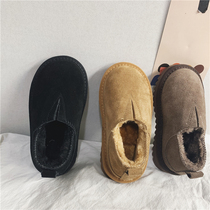 Muchenjia new childrens winter leather plus velvet snow boots for men and women baby Mori warm short boots set foot cotton shoes