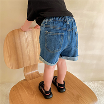 Muchenjia 2021 boys summer new cotton wool denim shorts female baby Foreign style casual pants five-point pants