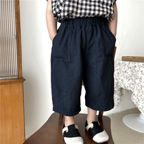 Boys 21 summer solid color cotton wide legs Capri pants small children Mori straight tube ankle-length pants baby Foreign style pants