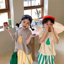 Muchenjia 2021 boys summer new cotton print short sleeve female baby loose breathable top half sleeve shirt thin