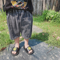 Boy 2021 new summer denim pants small children cotton tooling five-point pants baby loose wide leg pants tide