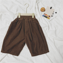 Boy 2021 new autumn and winter thick corduroy wide leg pants small child forest line plus velvet wide leg straight ankle-length pants