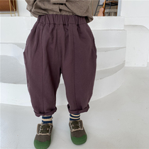 Muchenjia 2021 Mens new spring clothing cotton casual straight pants small childrens forest loose wide legs ankle-length pants thin