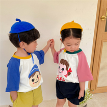 Boy 2021 summer new cartoon shoulder short sleeve T-shirt baby cotton cute bat half sleeve shirt thin