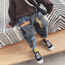 Boy 2020 Autumn casual pants women baby tide version stitching jeans small children loose foreign style wide leg trousers