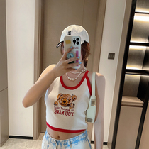 Thebestxue Korean version bear embroidery umbilical short suspender sexy vest women 2021 new summer top