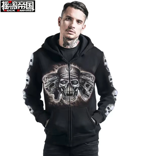 Rock Empire Plus Áo len nam Áo len 骷髅 Áo phông in hình cá tính Tide Thương hiệu Mens dạ quang - Áo len hoodie nam