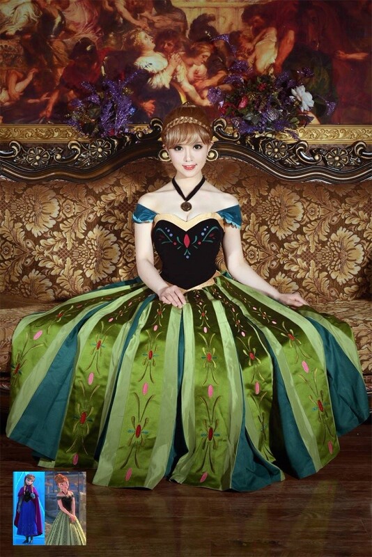 Cosplay Frozen Anime Costume Green Anna Princess Dress Drama Performance Costume Princess Cos Stage Play