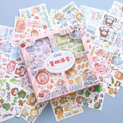 Girl heart hand account sticker 100 student cartoon diy tape 100 roll cute sticker material bag for decoration