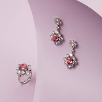 GRC certificate artificial cultivation Papalacca ring Sunrise lotus powder Sapphire 18K gold banquet ear ornaments