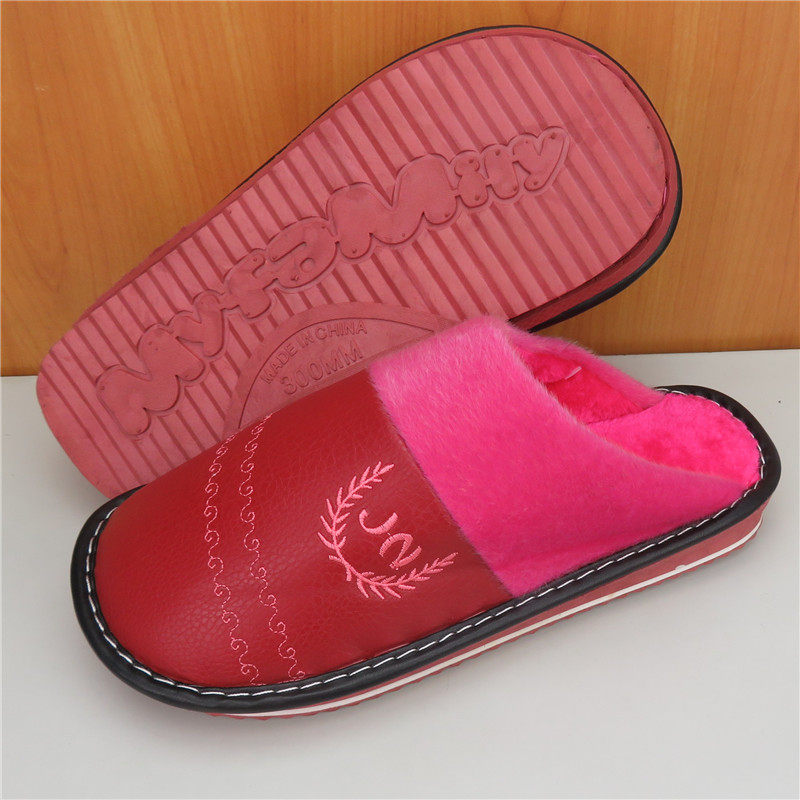 Plus mast size cotton slippers female 44 leather face 43 waterproof 42 thickened 45 warm 46 46-slip 47 Topping cotton tug 48