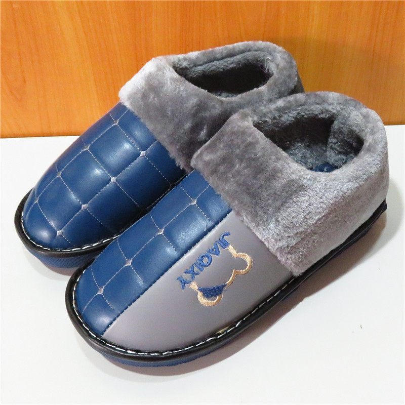 Winter warm leather face waterproof plus size bag heel cotton slippers male non-slip large size cotton shoes 45 46 47 48