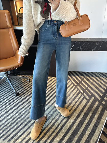 镇店王牌！直直腿~复古阔腿牛仔裤女2025春季宽松高腰拼接直筒裤