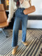 镇店王牌！直直腿~复古阔腿牛仔裤女2025春季宽松高腰拼接直筒裤