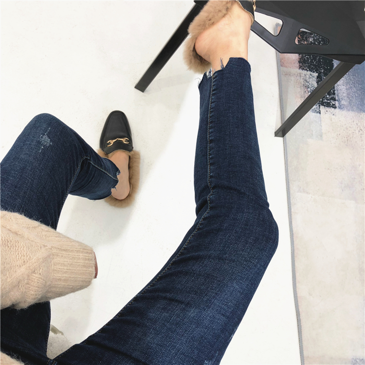 Quần jean siêu ấm và nhung xanh Slim mỏng chải sang trọng nhỏ thẳng nữ ấm quần quần bò nữ đẹp
