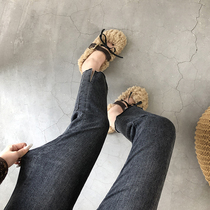 Leg straight ~ too good to wear high waist split straight jeans women Spring and Autumn loose thin nine pipe pants