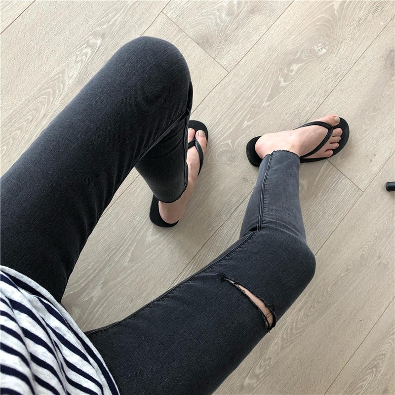 Have to love to show thin high waist hole smoke pipe pants nine-point jeans slim stretch burr pants spring new