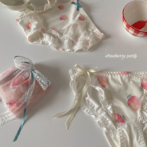 Strawberry party cream peach Japanese milk screen yarn breathable panties female summer cute sexy 3 pieces