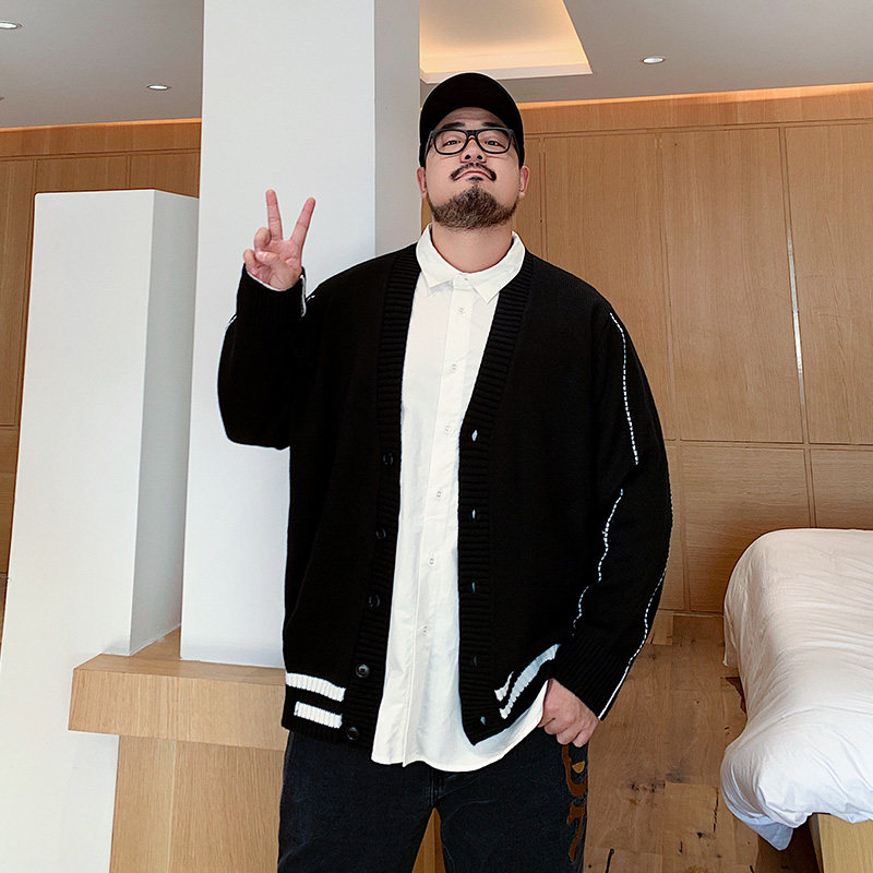 Stupid big size men's studio spring sweater jacket fat plus fat plus loose cardigan sweater casual