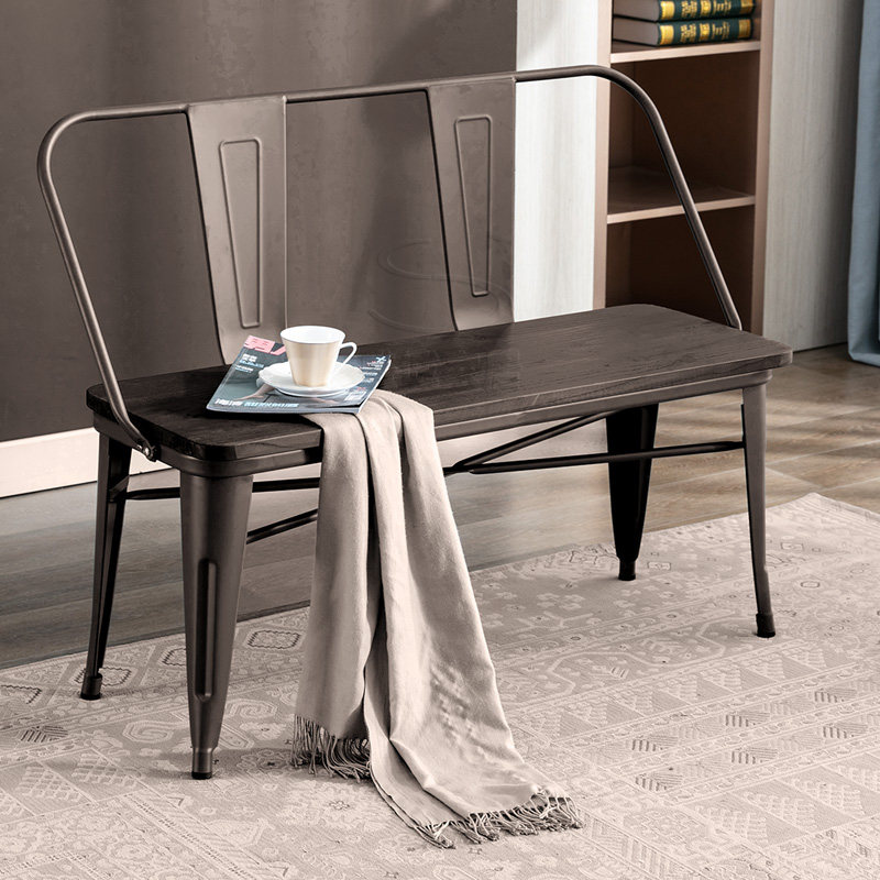 Double chair iron artistic wood long chair rust mesh red metal retro bar seat seat industry wind bench