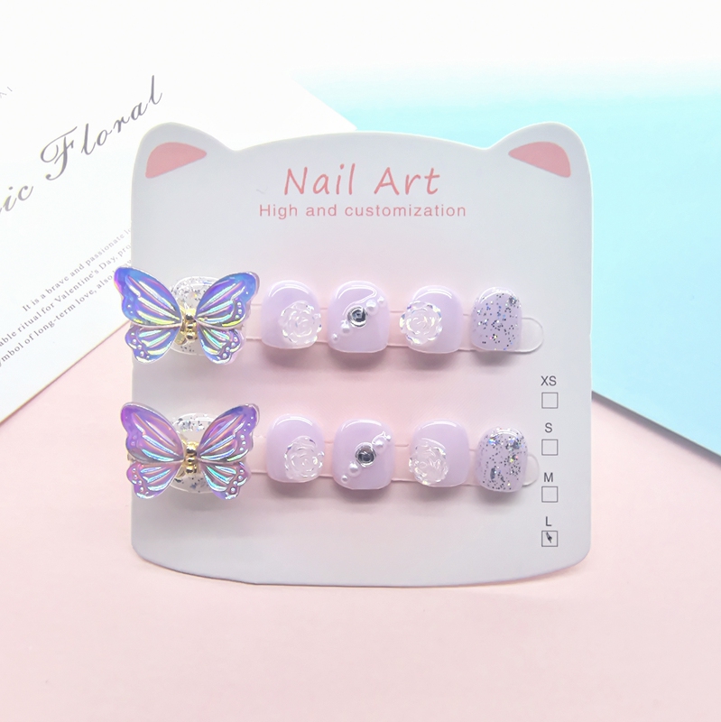[Fairy Butterfly] Children's Nail Stickers for Kids Aged 3 to 10, Handmade Christmas Glow-In-The-Dark Nail Art