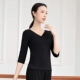 Double V -neck Black Seven -точечная рукава одиночная топ 704