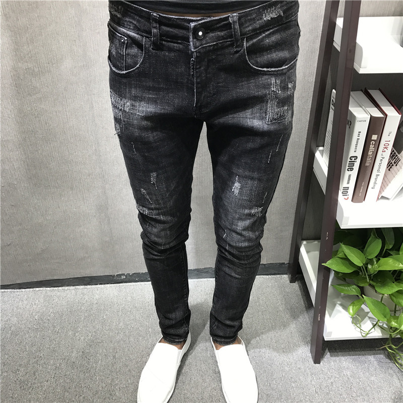 A trendy man in the autumn and winter season, with a new style of slimming, embroidered cat whiskers, black skinny jeans, a socially spirited young man, and a Kuaishou Internet celebrity pic 11