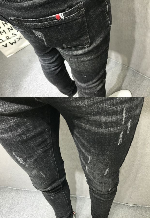 Dòng đàn ông mùa thu đông mới phiên bản Hàn Quốc của mèo đen retro tự tu luyện phải là đôi chân nhỏ quần jeans của anh chàng nhanh tay lưới đỏ áo nam đẹp
