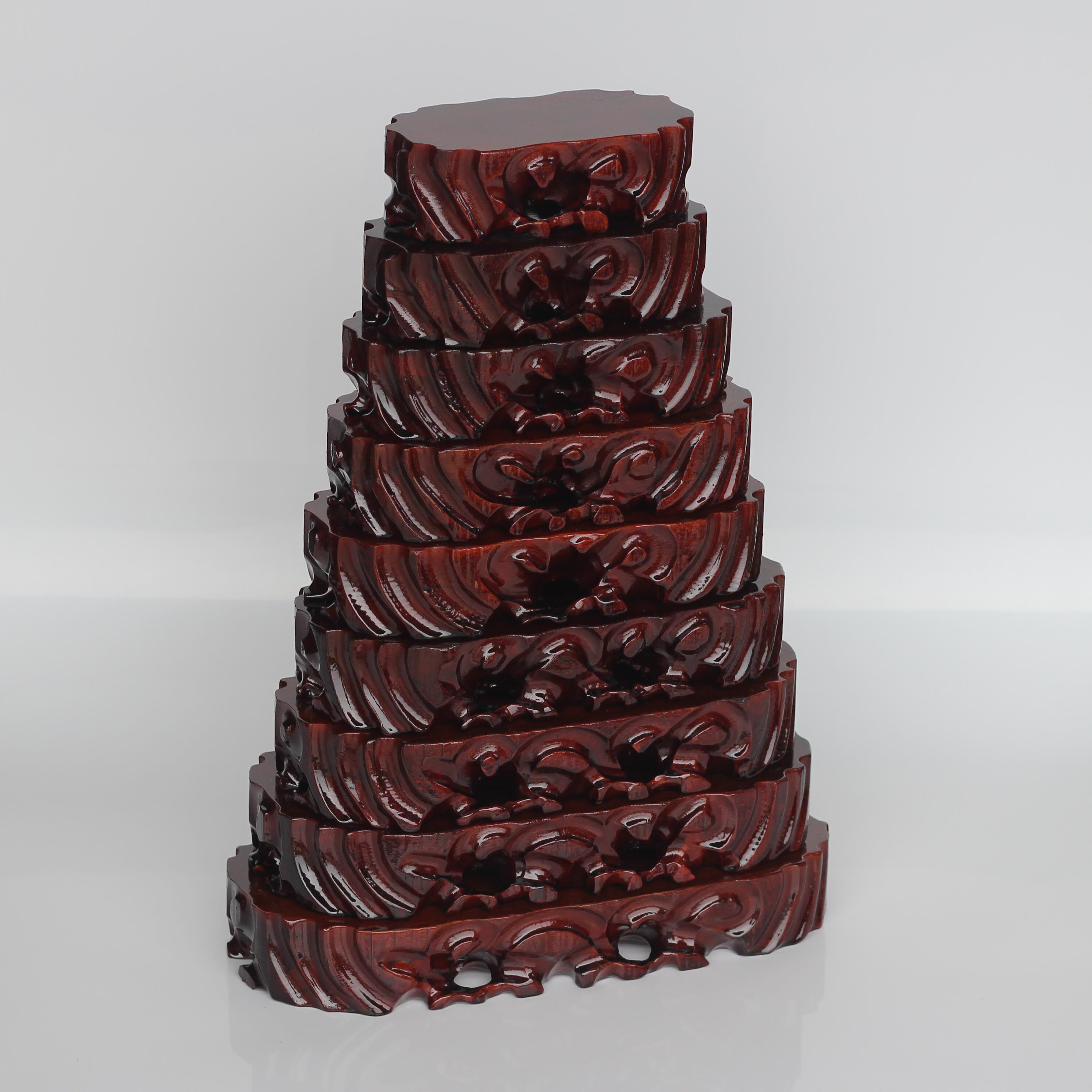 Qishi base Solid wood root wood carving Jade Bonsai shelf Buddha statue porcelain pendulum Private custom grooving