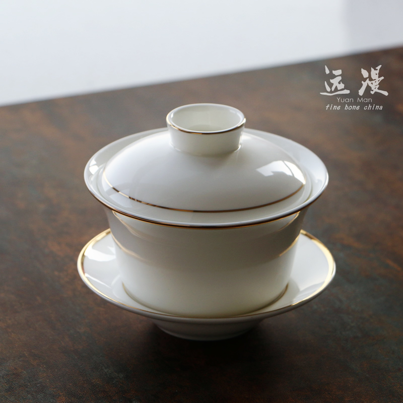 Phnom Penh Cover Bowl Bone China Porcelain Kongfu Tea Bubble Tea Bowl Three Sets Cover Bowl Tea Cup Three Only Cover Bowl Customized Logo print lettering