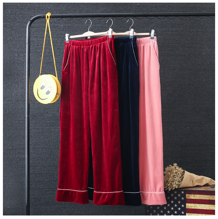 Quần pyjama quần nữ mùa thu và mùa đông dày nhà quần rộng kích thước lớn quần sống có thể đi ra nhung vàng rộng chân quần nhà quần nam