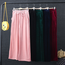 Sleepers female in autumn winter thicker pants loose warm large-yard wide legs in Korean fluff home pants can go out