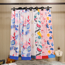 Silk pajamas trousers lady summer room pants lazy thin wear air conditioner pants loose summer home pants thin