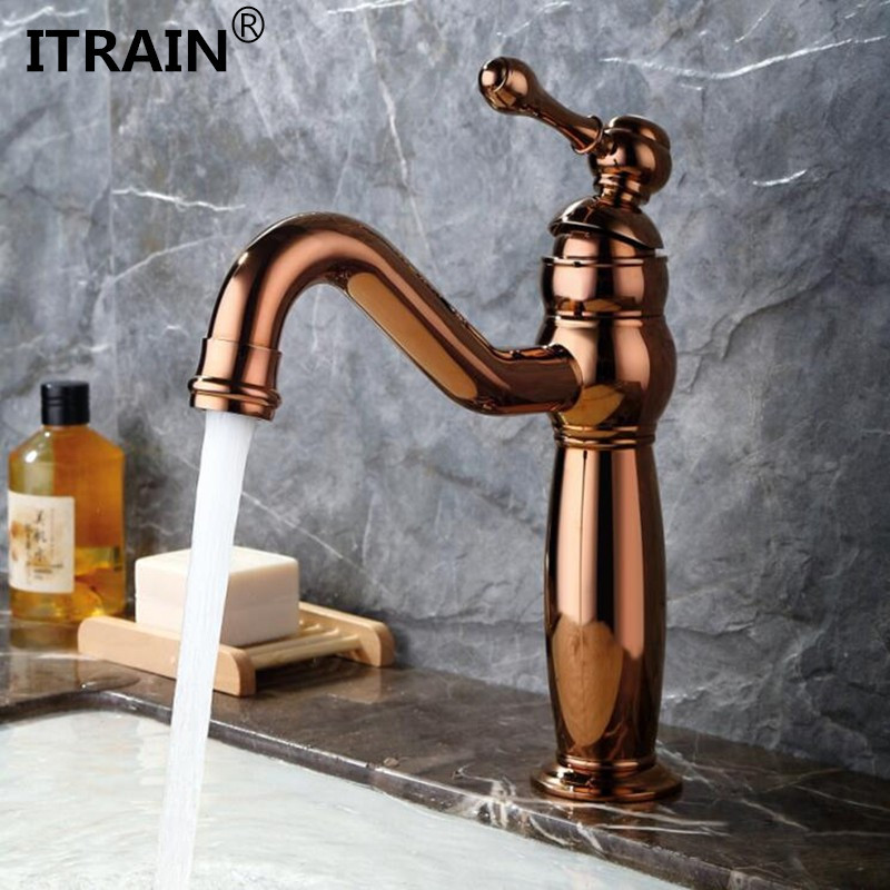 European-Style Antique Retro Washbasin Faucet, Rose Gold, Hot and Cold Single-Hole All-Copper Basin Rotating Faucet, High-End