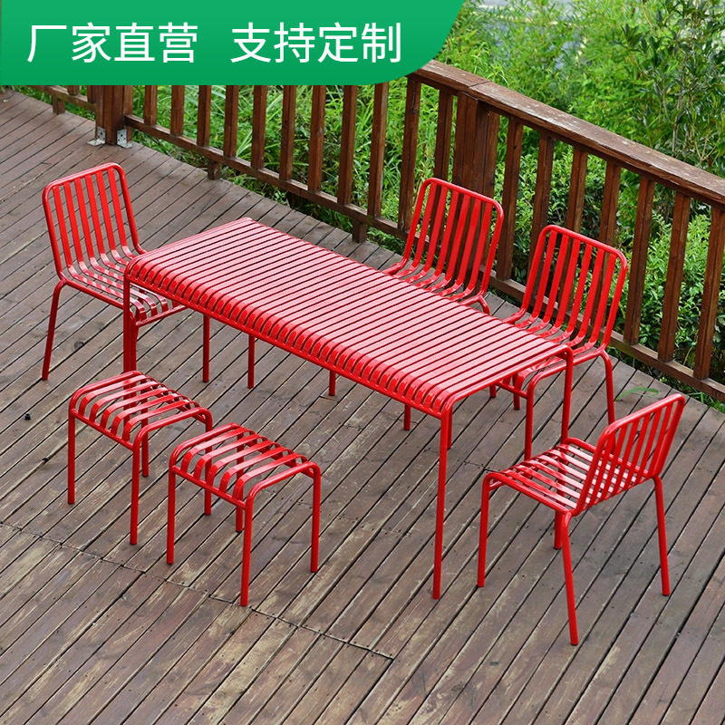 Outdoor Iron Art Table And Chairs Combo Net Red Outdoor Villa Courtyard Rooftop Open-air Outside Swing Casual Long Table Bench Chairs