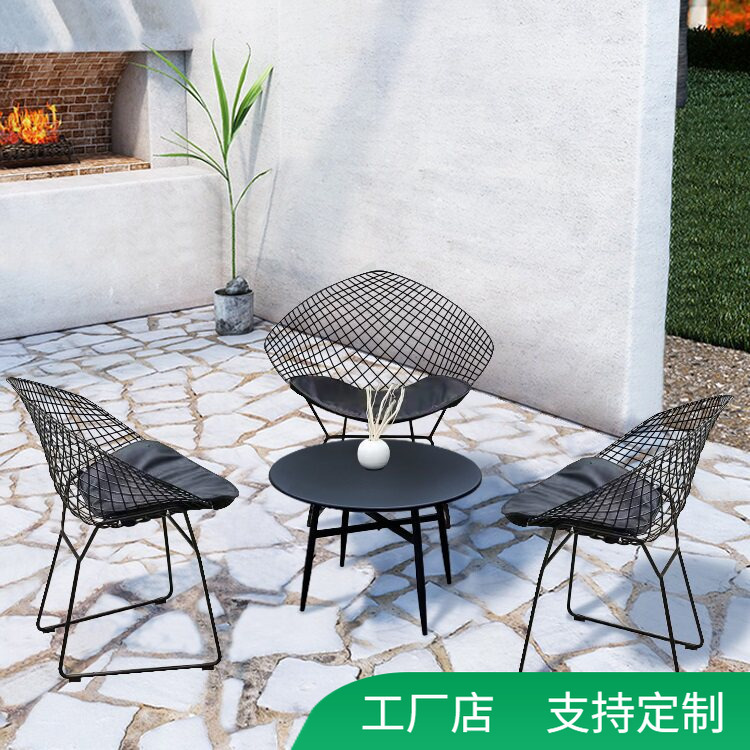 Outdoor Table and Chair Set with Umbrella, Leisure Combination, Stainless Steel, Creative Courtyard, Open-Air Balcony, Wrought Iron, Waterproof and Sunproof