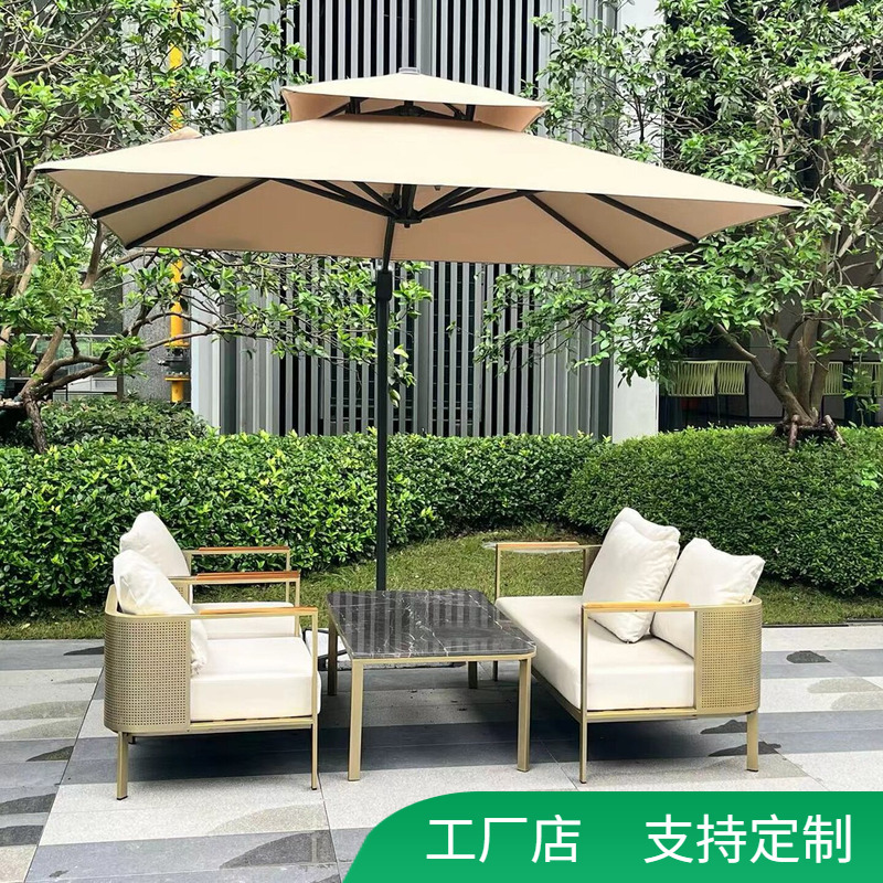 Outdoor Leisure Sofa, Table and Chair Set, Courtyard Open-Air Sales Office, Hotel and B&B, Waterproof and Sun-Proof Stainless Steel