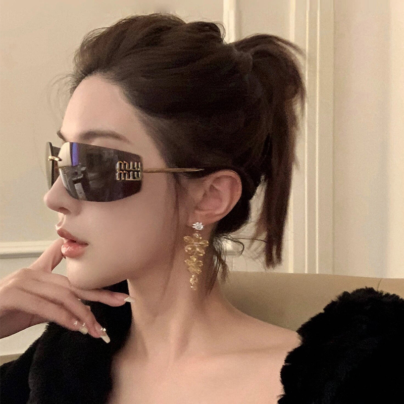 British Style [Top Luxury] Coss Koko Retro Brown Frameless Women's Large-Frame Sunglasses with Uv Protection