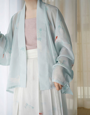 Старинное пальто 绣球金鱼短衫印花化纤絽二经绞罗横纹罗定织宋制汉服窄袖飞机袖