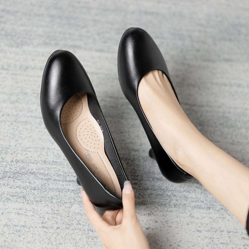 Black High-Heeled Shoes for Women, Thin Heels, Professional Round-Toe, Matte Finish, Suitable for Students, Etiquette, Graduation, Interview, Formal Wear, Flight Attendant, and Airline Exams