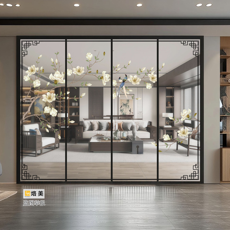 Modern High-End Art Glass Kitchen Sliding Door with Three-Linkage System for Living Room and Balcony, Ultra-Narrow Aluminum Alloy Frame