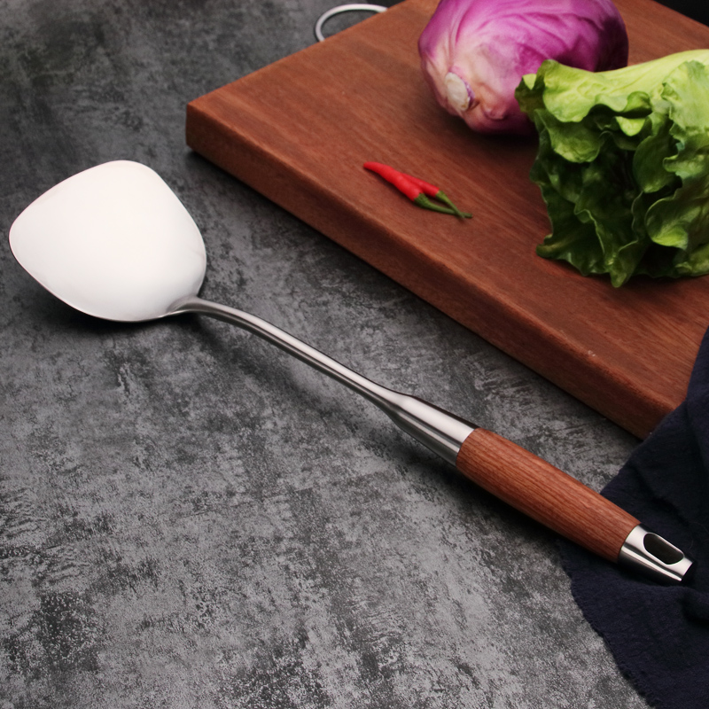 Guofeng 304 stainless steel pot shovel kitchen household kitchen utensils thickened wooden handle hollow heat insulation anti-scalding cooking shovel