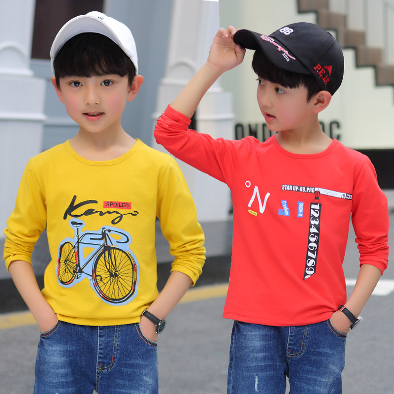 Children's tops, boys' long-sleeved T-shirts, 8 middle and older children's spring styles, 12 pure cotton foreign style autumn clothes, bottoming shirts, 13-year-old children's clothes, 15 - Taobao